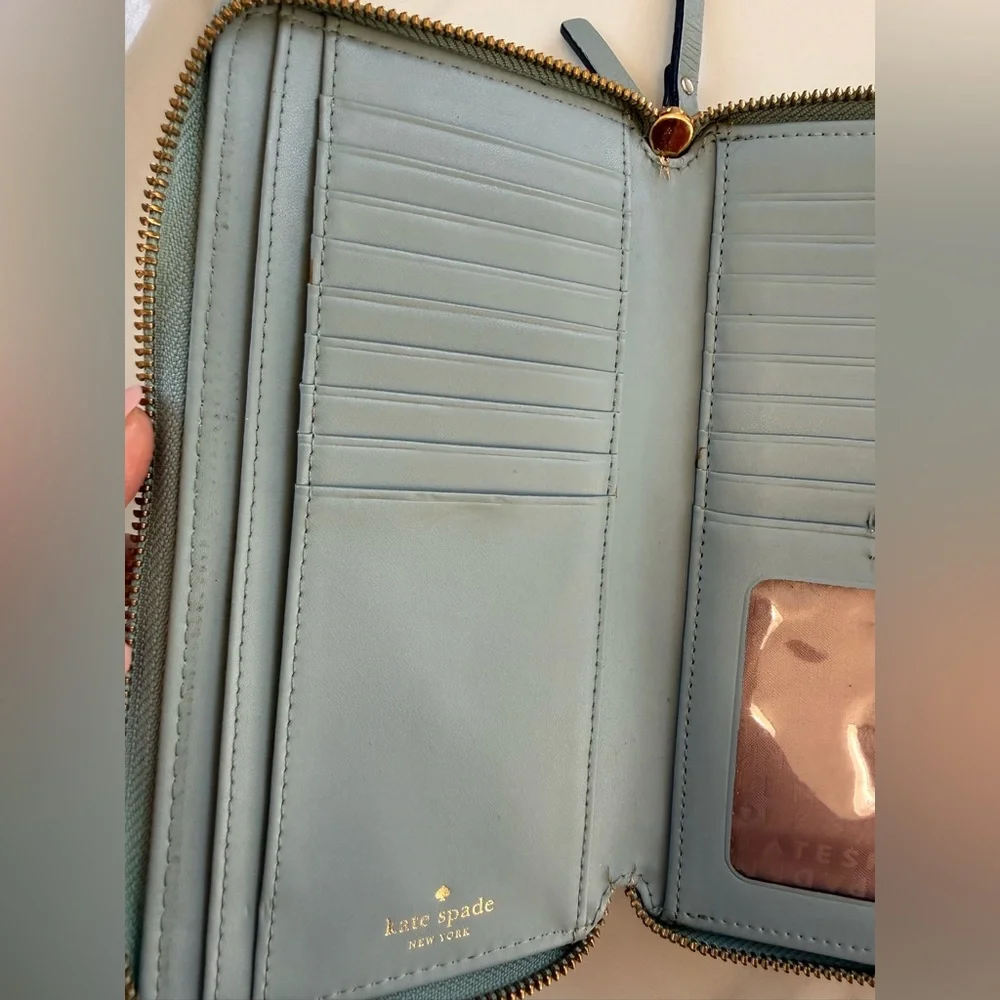 kate spade Dusty Blue Pebbled Leather Wristlet Wallet